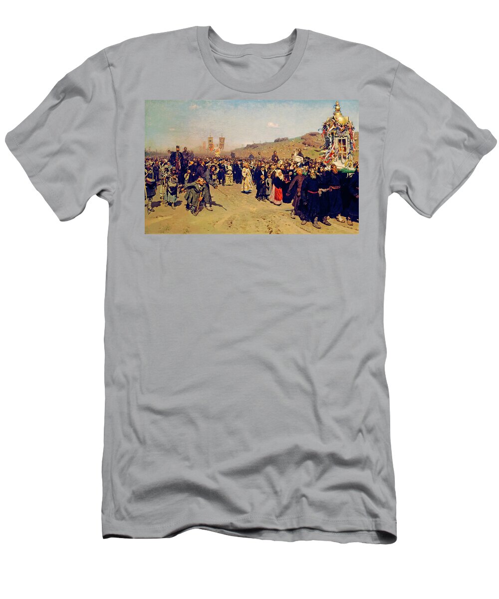 Religious Procession T-Shirt featuring the painting Religious Procession in Kursk Governorate by Ilya Repin