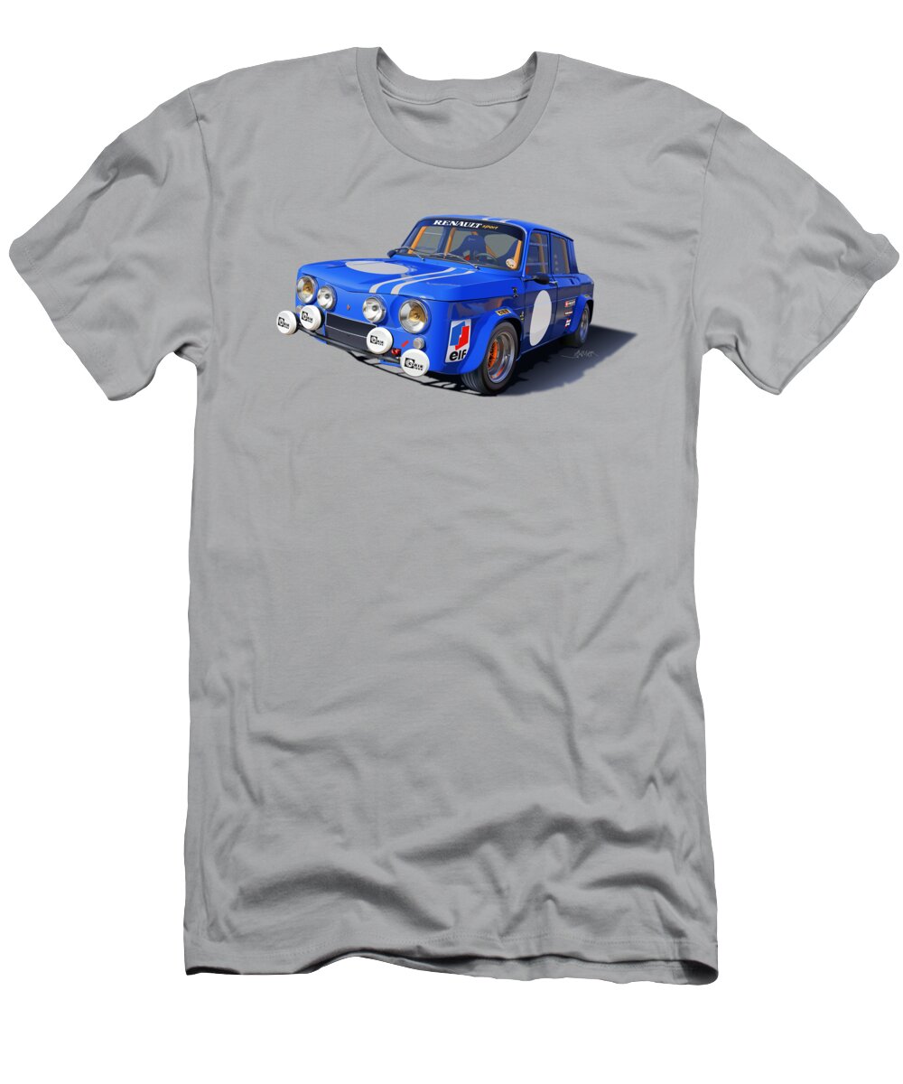 Renault R8 Gordini (no Background); Rally Car; T-Shirt featuring the drawing Renault huit Gordini No Background by Alain Jamar