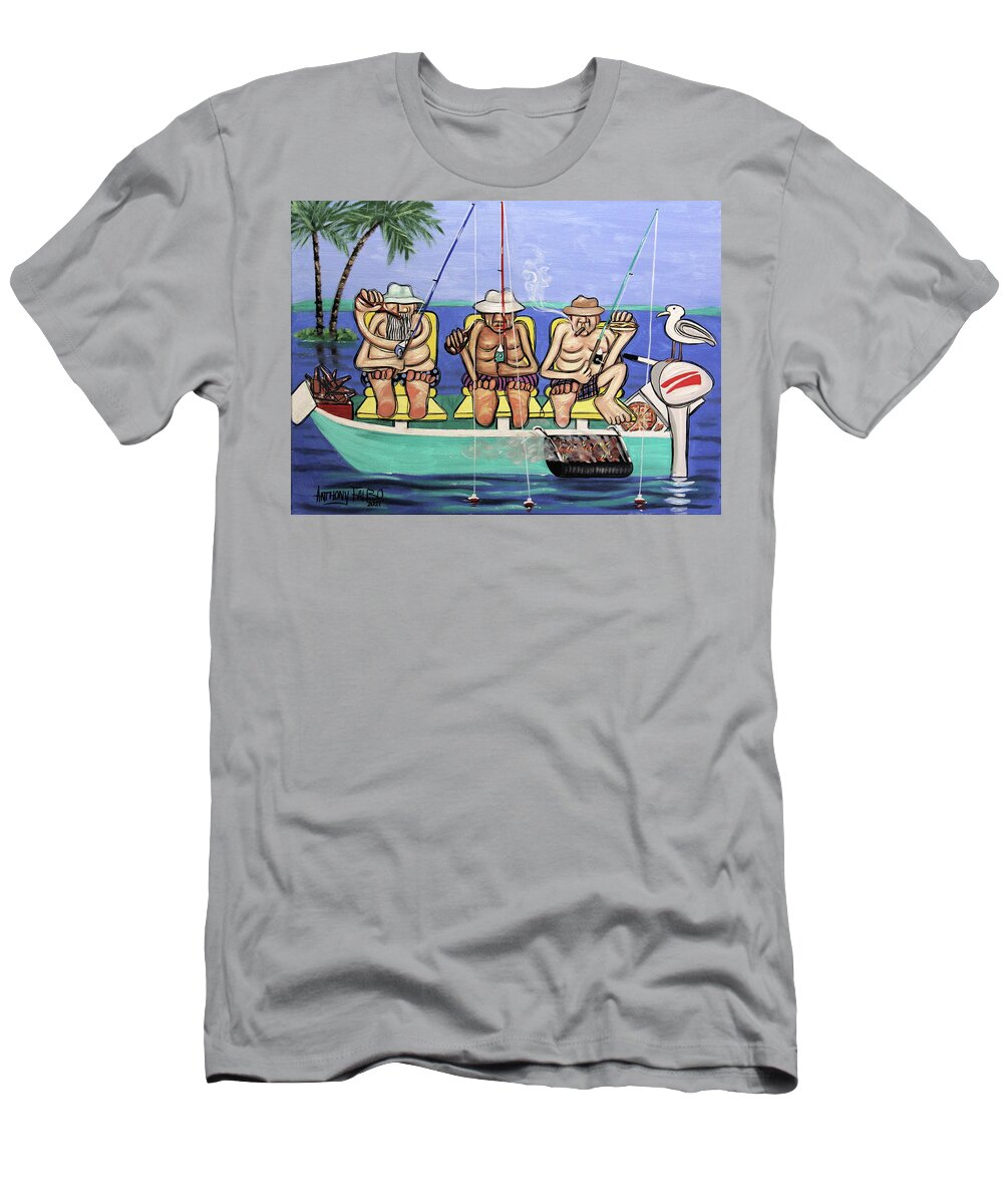 Fishing T-Shirt featuring the painting Retired Fisherman by Anthony Falbo