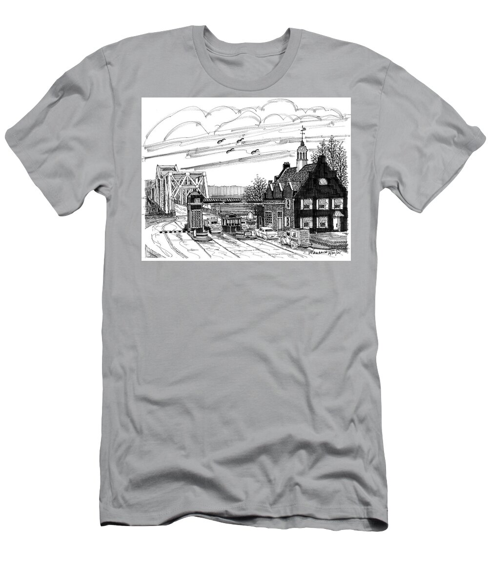 Hudson River Bridges T-Shirt featuring the drawing Rip Van Winkle Bridge Catskill NY by Richard Wambach