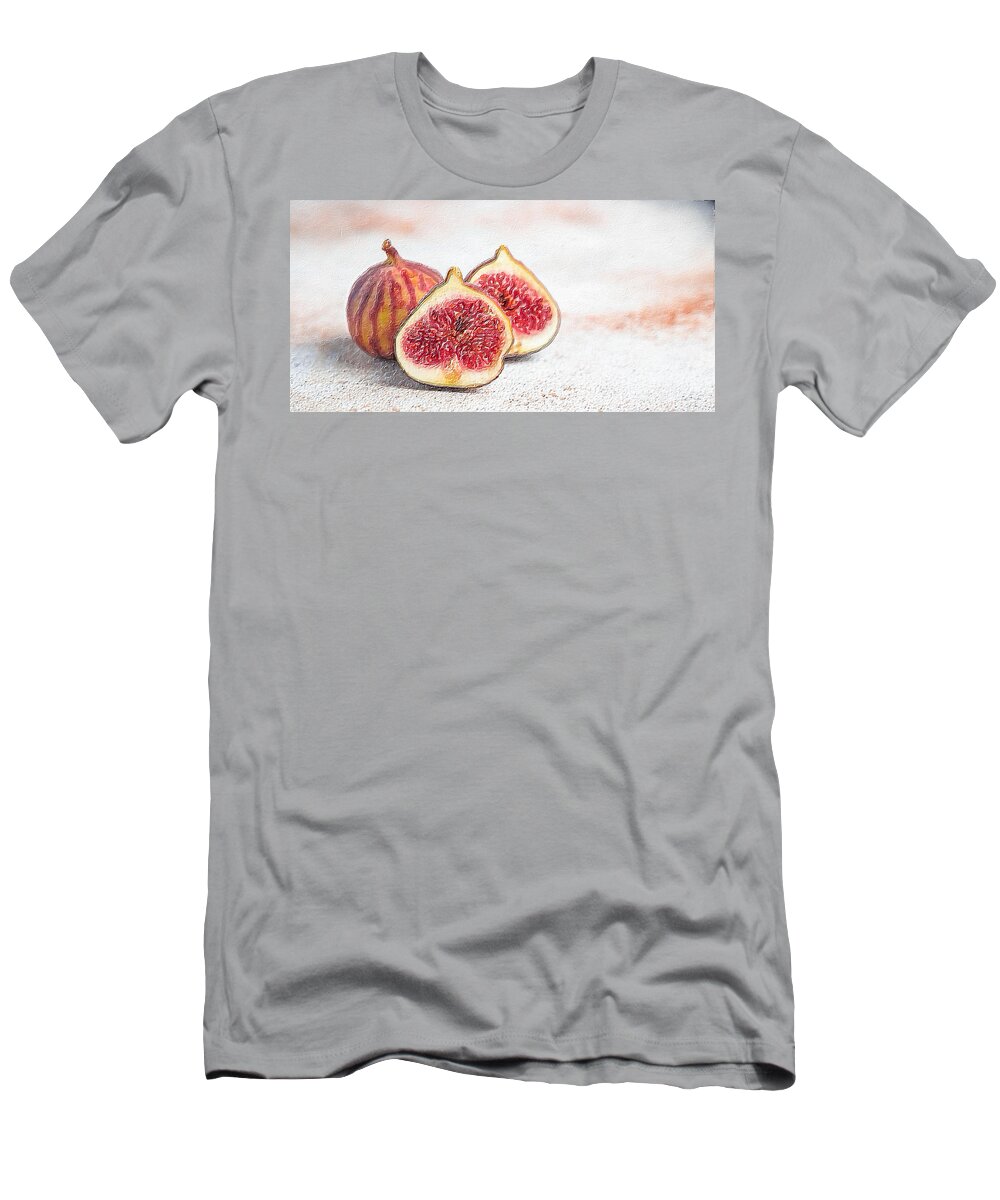 Fig T-Shirt featuring the painting Ripe Fig Still Life figs fig lover and fig tree grower 2 by Tony Rubino