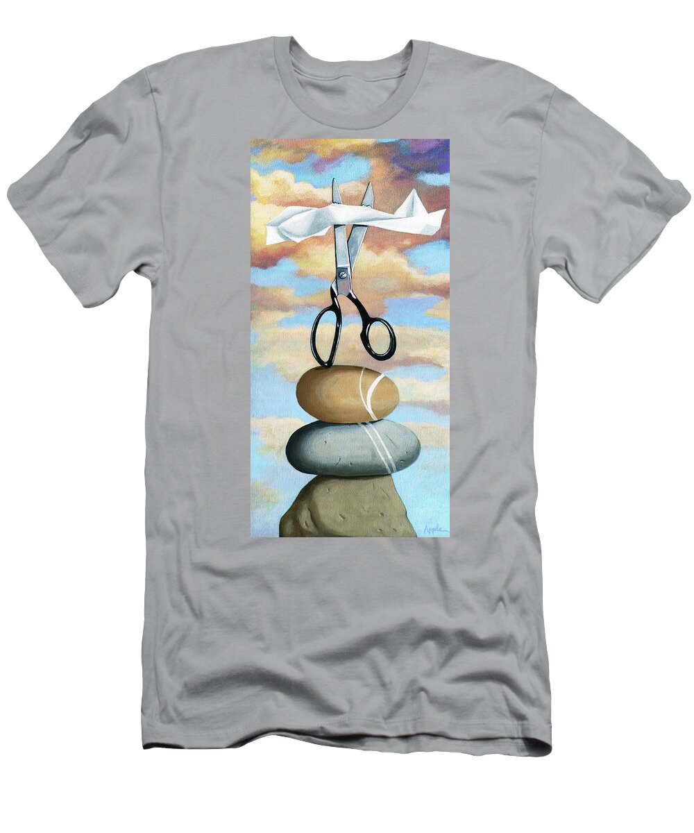 Still Life T-Shirt featuring the painting Rock, Paper, Scissors by Linda Apple