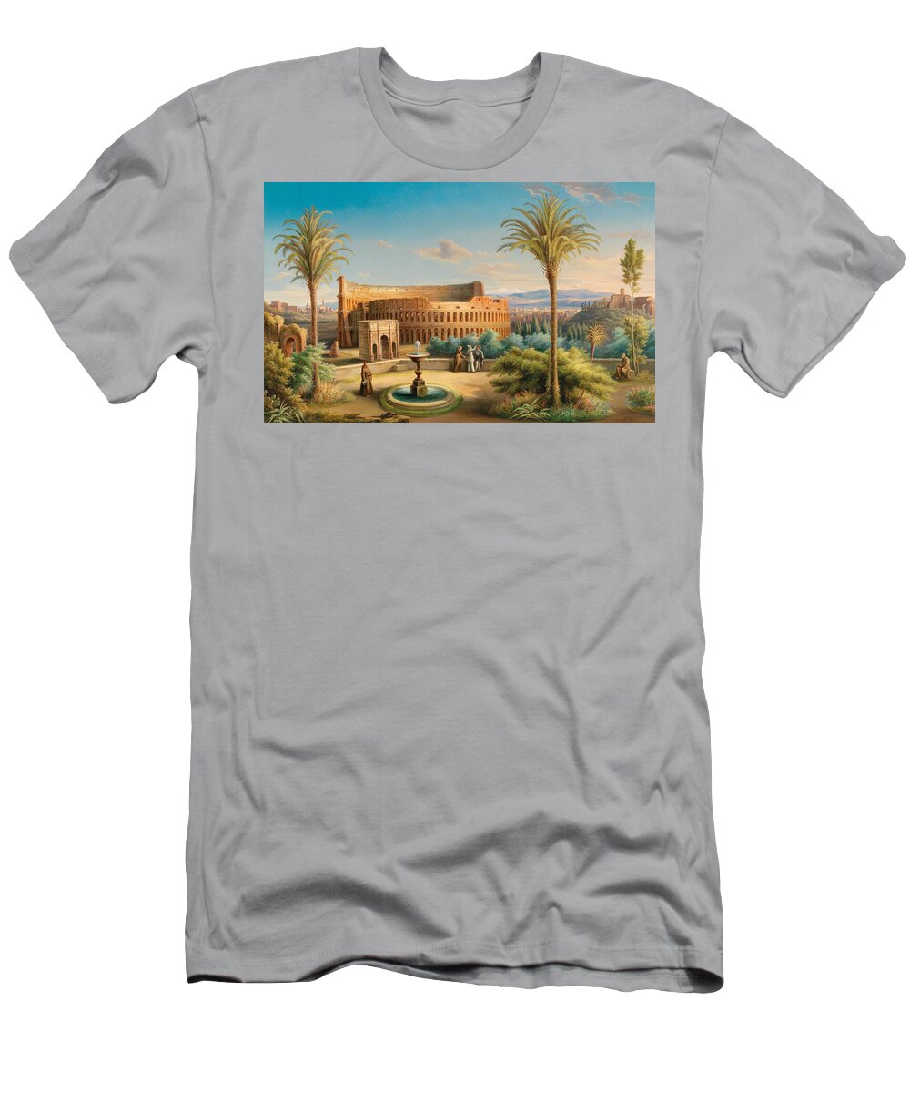 Wilhelm Kandler T-Shirt featuring the painting Rome, a view of the Colosseum by Wilhelm Kandler