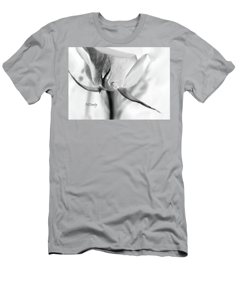 Rose Sepal Bw T-Shirt featuring the photograph Rose Sepal BW by Natalie Dowty