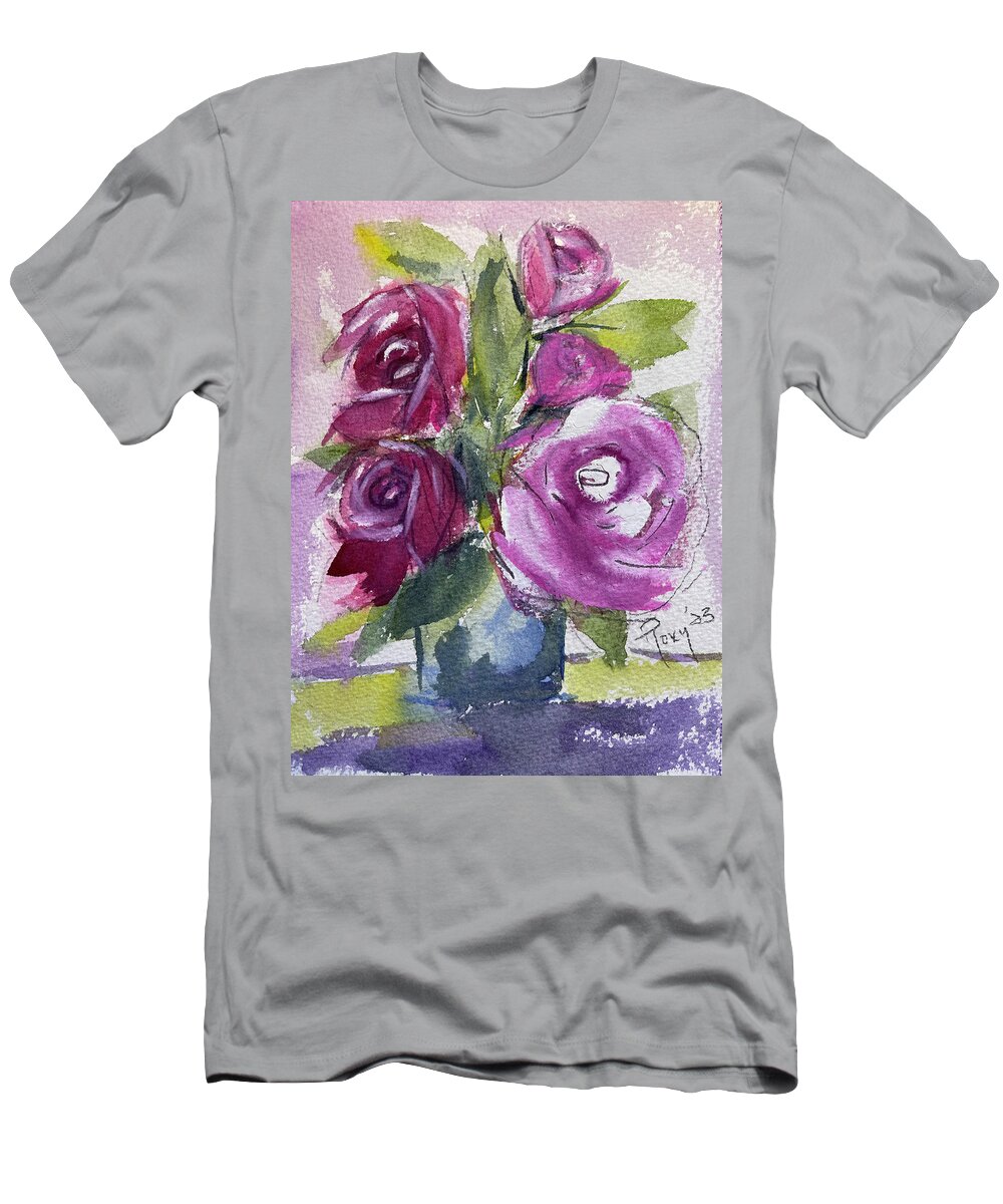 Roses T-Shirt featuring the painting Roses in Surrey by Roxy Rich