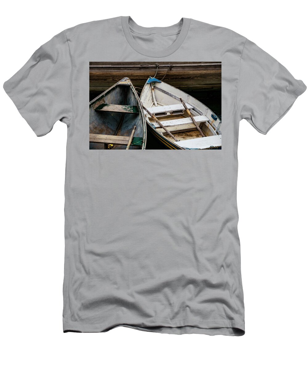 Blue T-Shirt featuring the photograph Row boats tied to a dock by Oscar Gutierrez