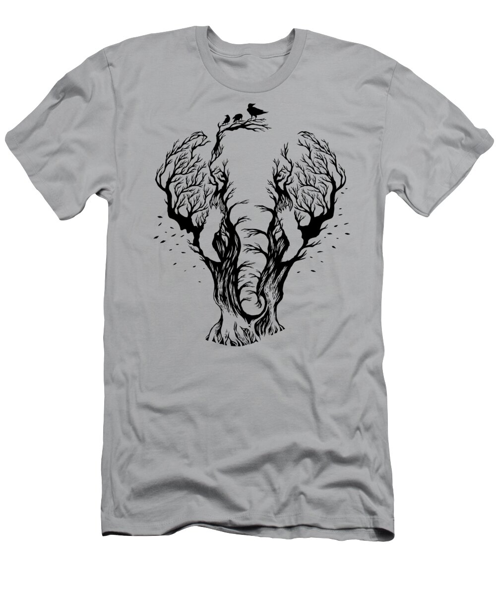 Elephant T-Shirt featuring the painting Rubino Zen Elephant Red Tree White by Tony Rubino