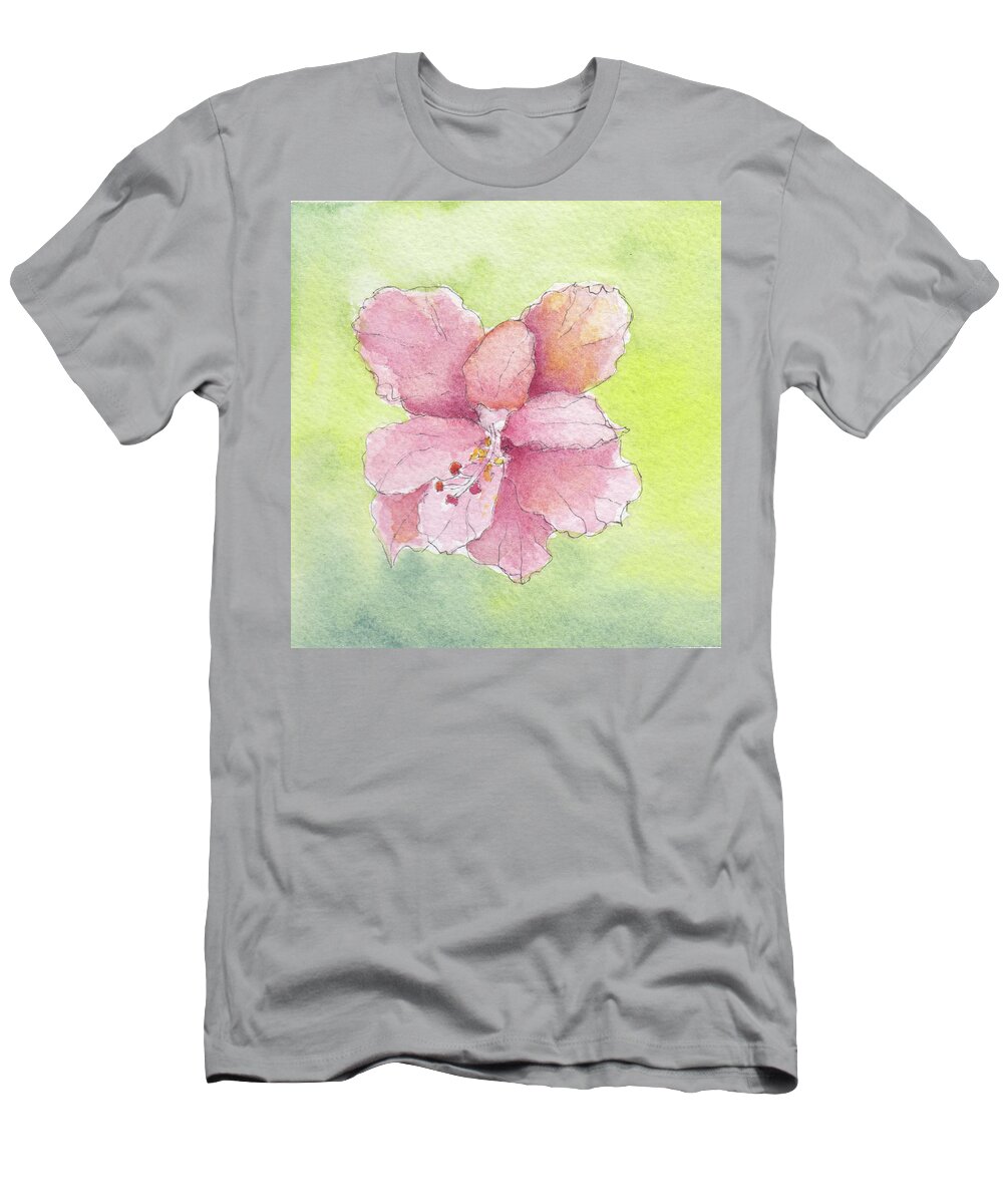 Hibiscus T-Shirt featuring the painting Ruffled Hibiscus #2 by Anne Katzeff