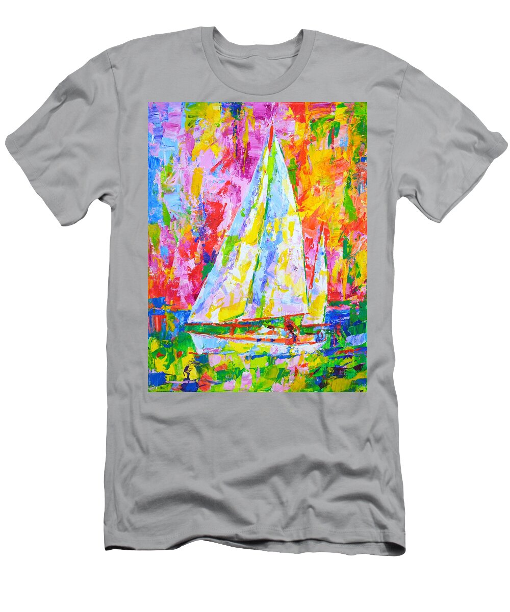 Sailboats T-Shirt featuring the painting Sailboat 9. by Iryna Kastsova