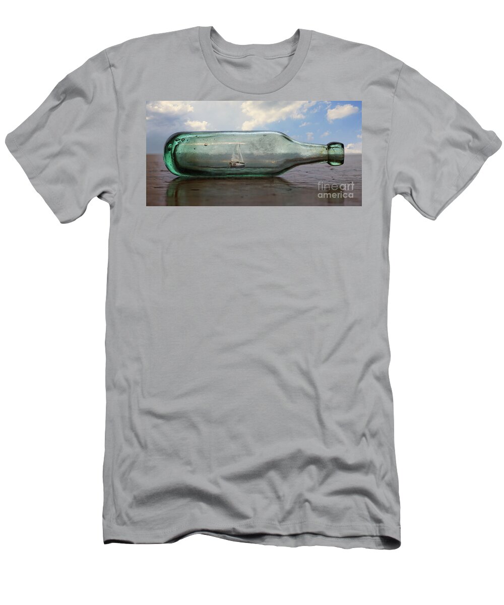 Sailboat T-Shirt featuring the digital art Sailboat in a Bottle by Phil Perkins