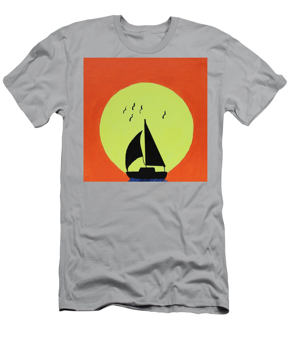 Boat T-Shirt featuring the painting SailboatAtSunset by Deborah Boyd
