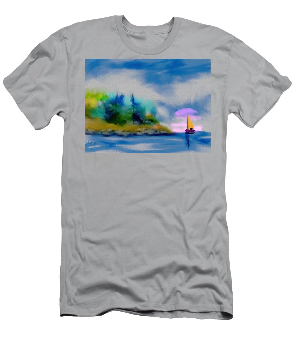 Sailboat T-Shirt featuring the painting Sailing Into Dusk by Frank Bright