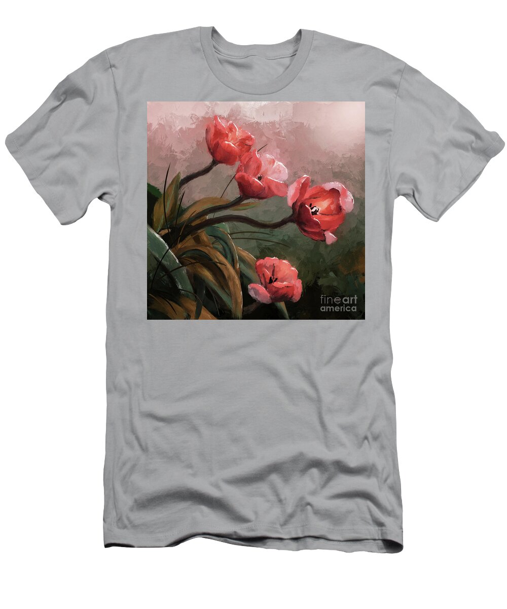 Flower T-Shirt featuring the digital art Salmon Tulips by Lois Bryan