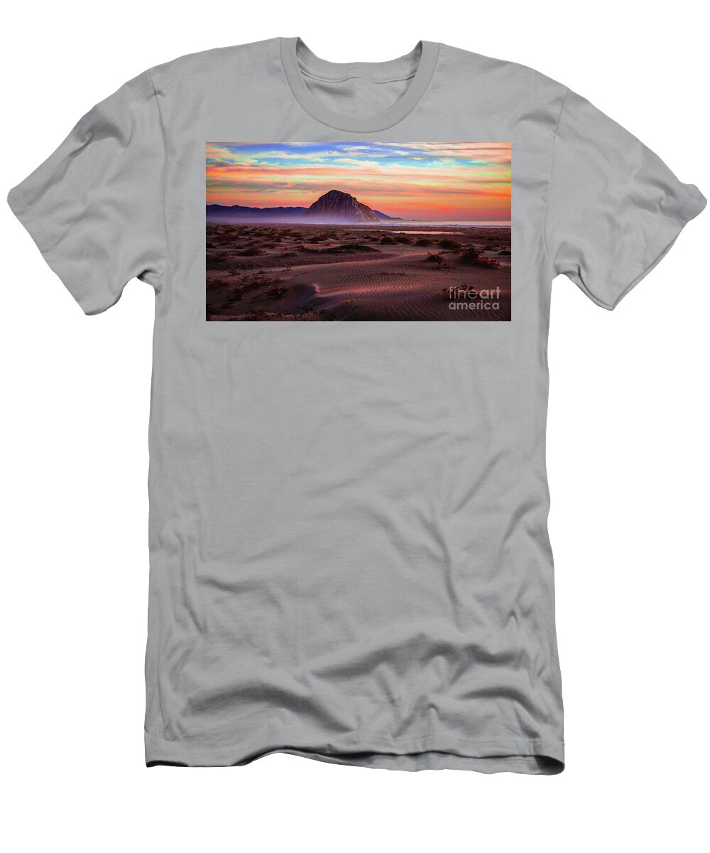 Sand Dunes At Sunset At Morro Bay California Photography Photograph T-Shirt featuring the photograph Sand Dunes At Sunset At Morro Bay Beach Shoreline by Jerry Cowart