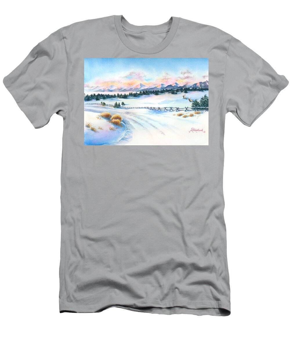 This Was My View Early One Cold T-Shirt featuring the painting Sangres Sunrise by Jill Westbrook