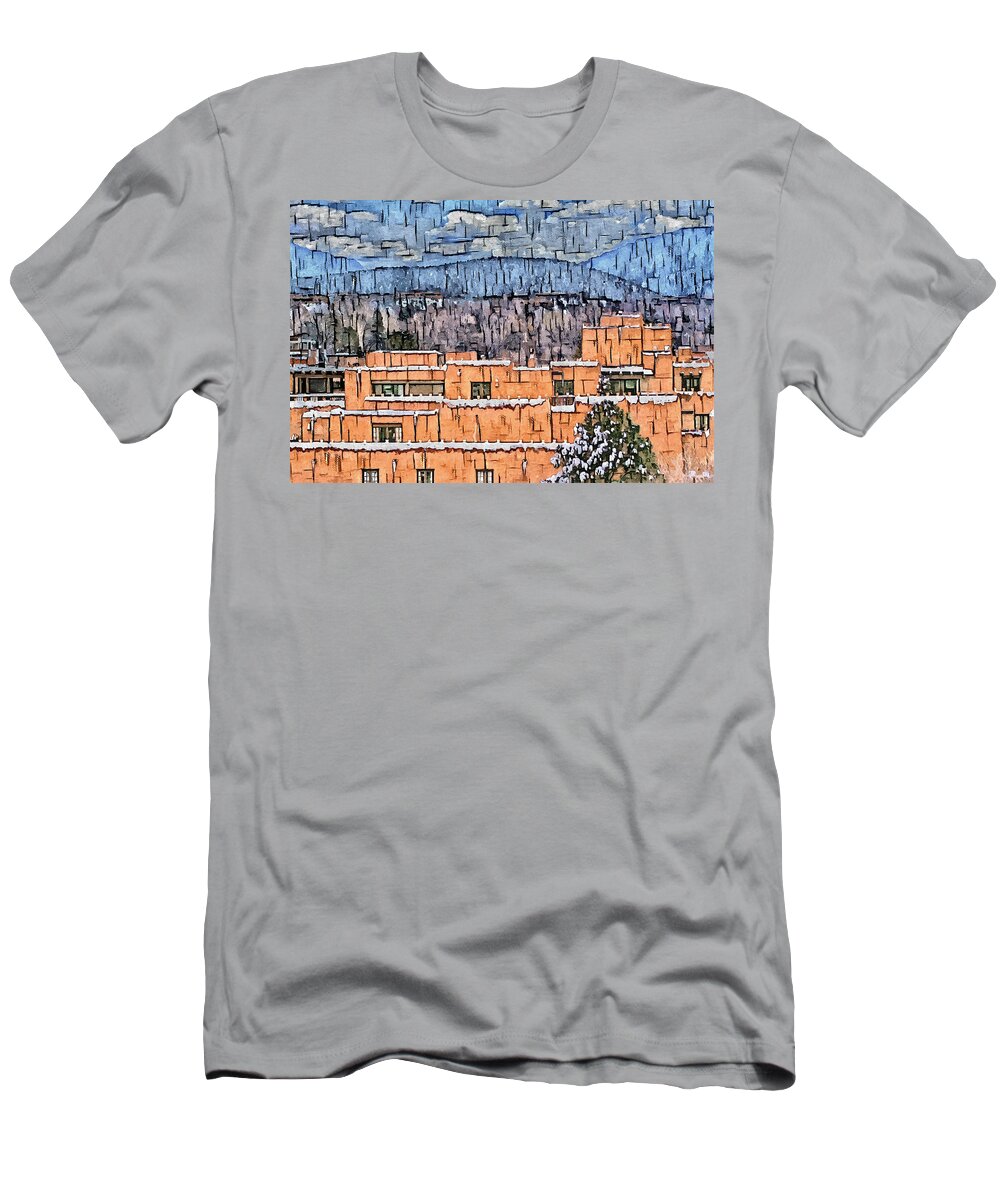 Southwest T-Shirt featuring the digital art Santa Fe Luminarias by Aerial Santa Fe