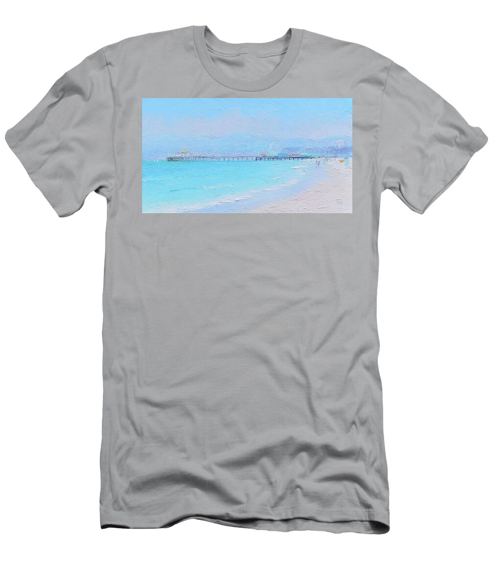 Santa Monica T-Shirt featuring the painting Santa Monica Pier Impression by Jan Matson