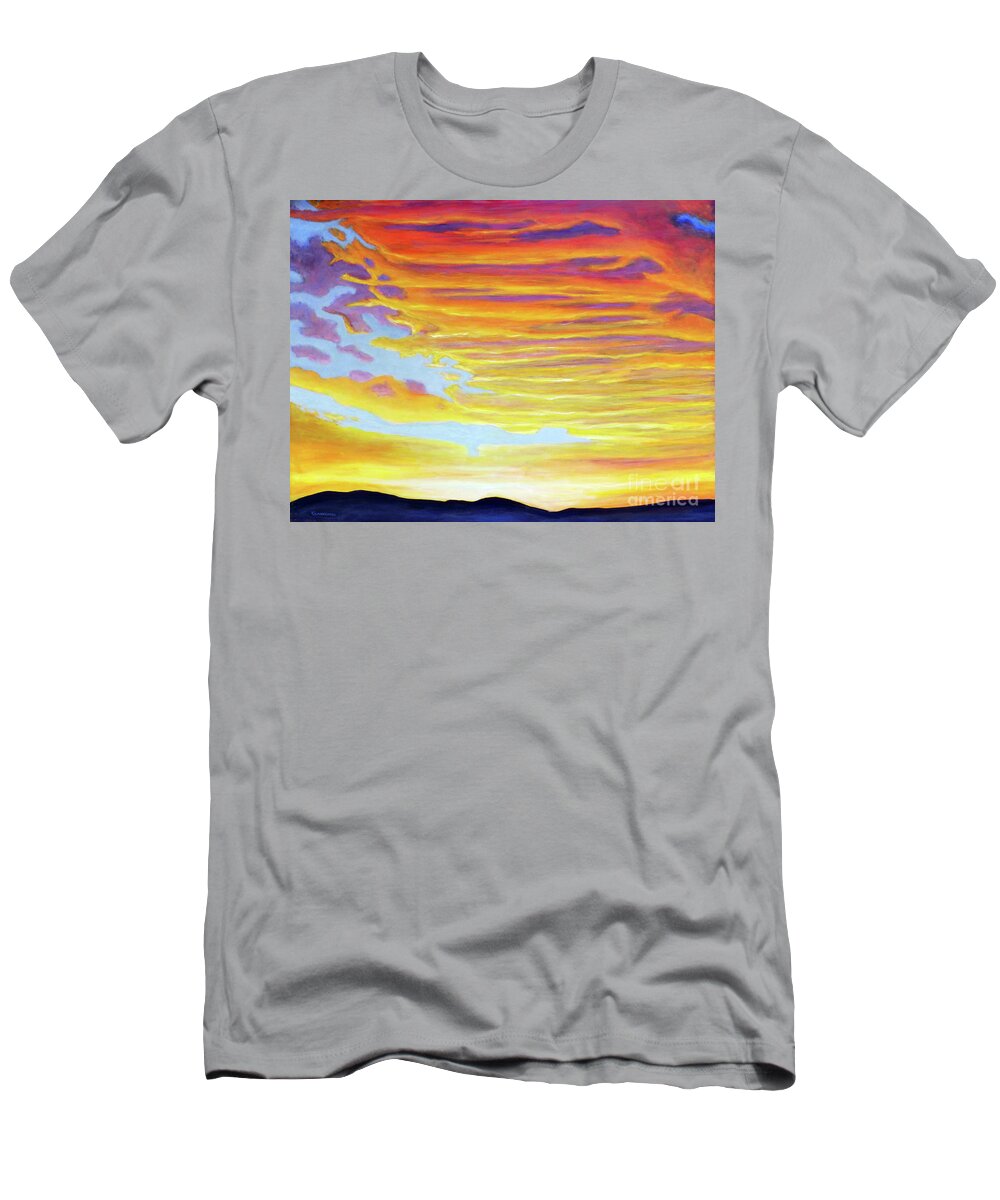 Sunset T-Shirt featuring the painting Saying Goodbye by Brian Commerford