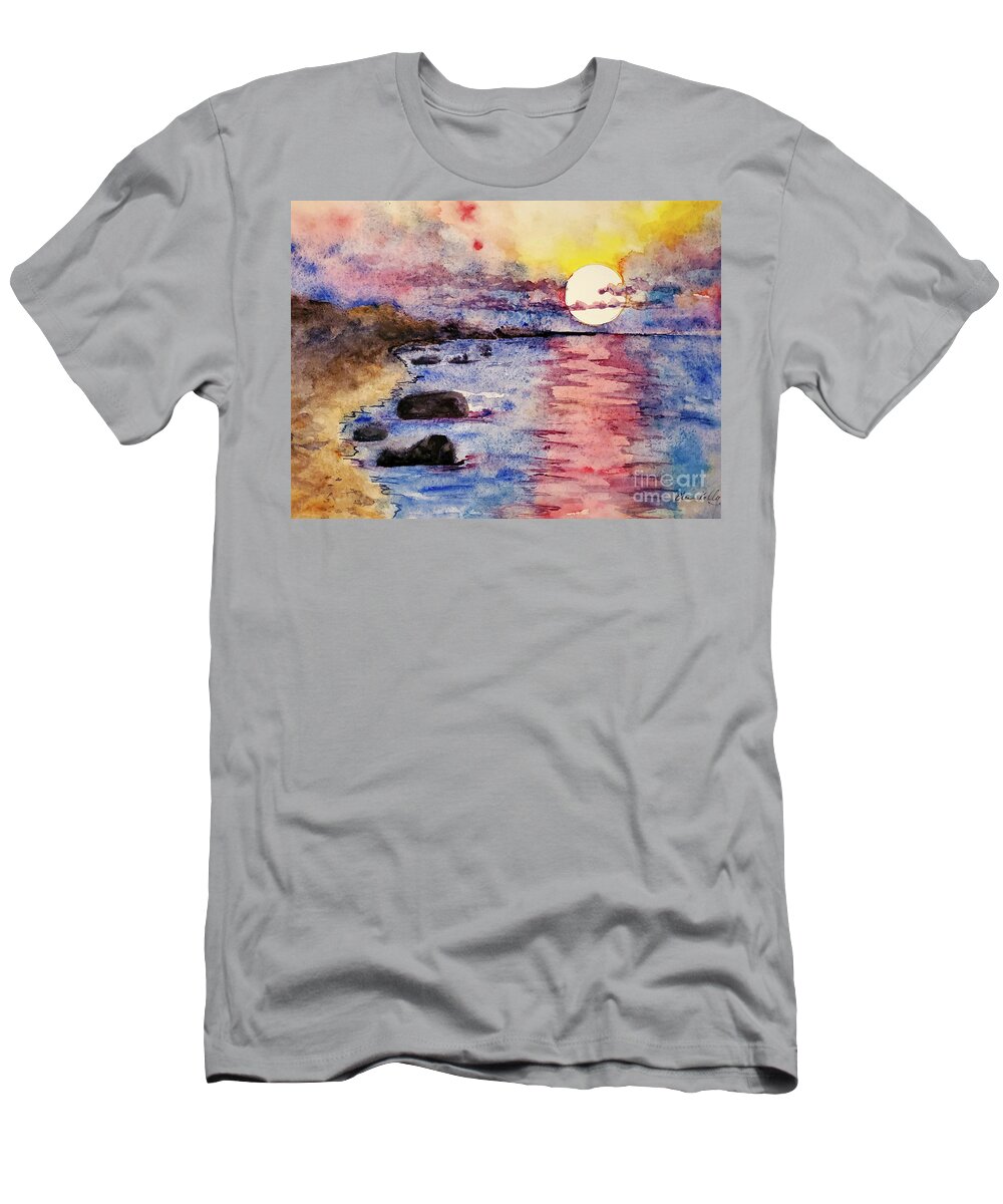 Eileen Kelly T-Shirt featuring the painting Scarlet Sunset by Eileen Kelly