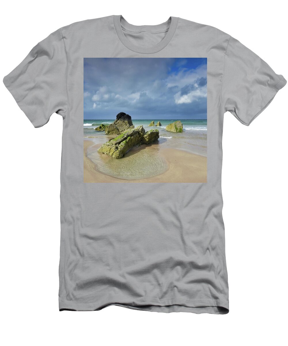 Scotland T-Shirt featuring the digital art Scottish beach by Remigiusz MARCZAK