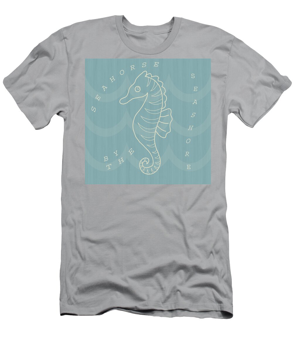 Seahorse T-Shirt featuring the digital art Seahorse By The Seashore by Angie Tirado
