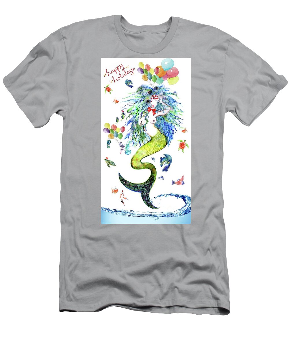 Holiday Cards T-Shirt featuring the mixed media Sereia Rising From the Deep by Carolyn Weltman