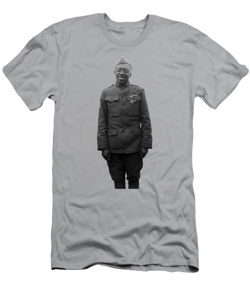 William Henry Johnson T-Shirt featuring the photograph Sergeant Henry Johnson Wearing A Medal - Harlem Hellfighters - 1919 by War Is Hell Store