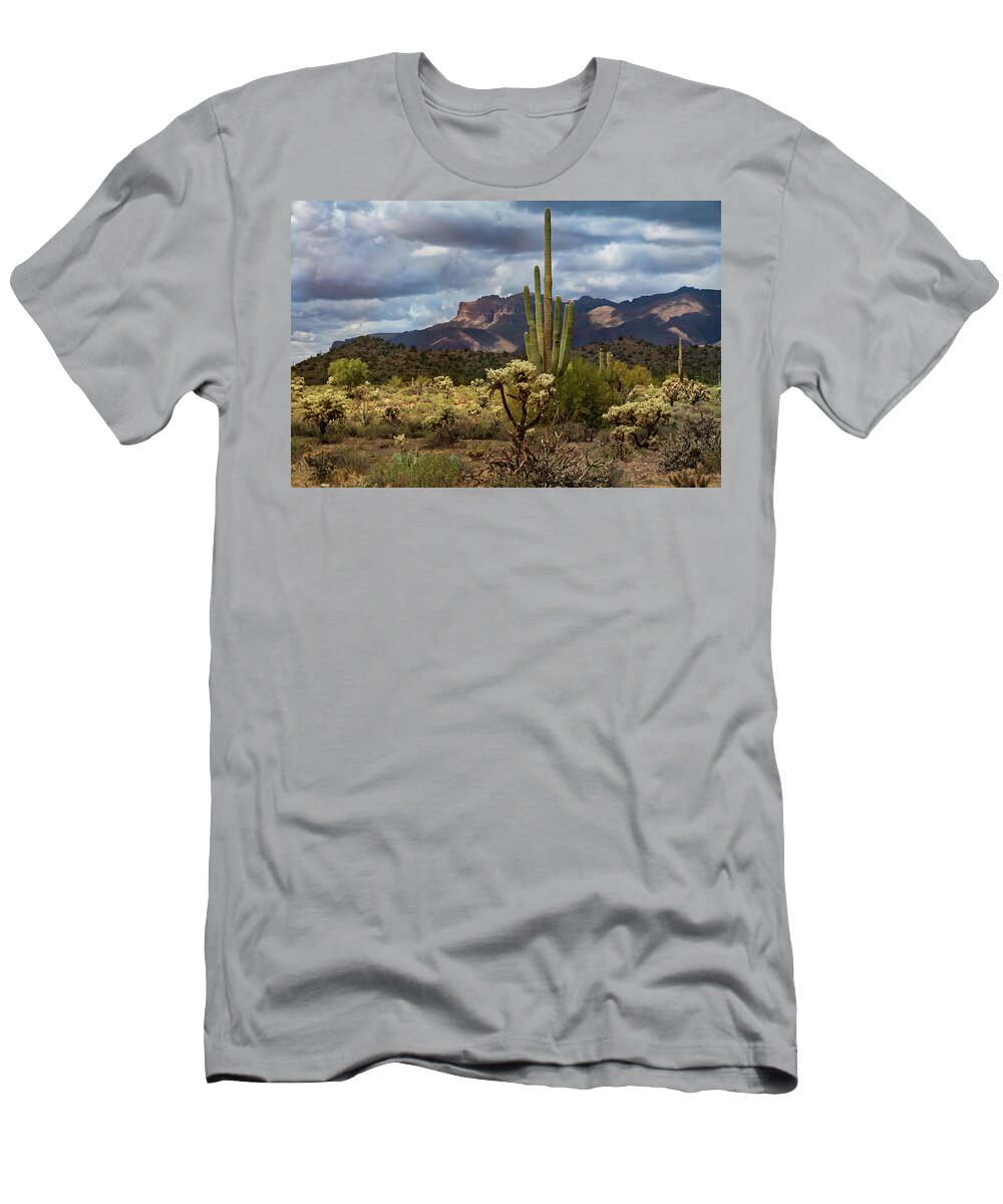 The Superstition Mountains T-Shirt featuring the photograph Shadow Play In The Supes by Saija Lehtonen