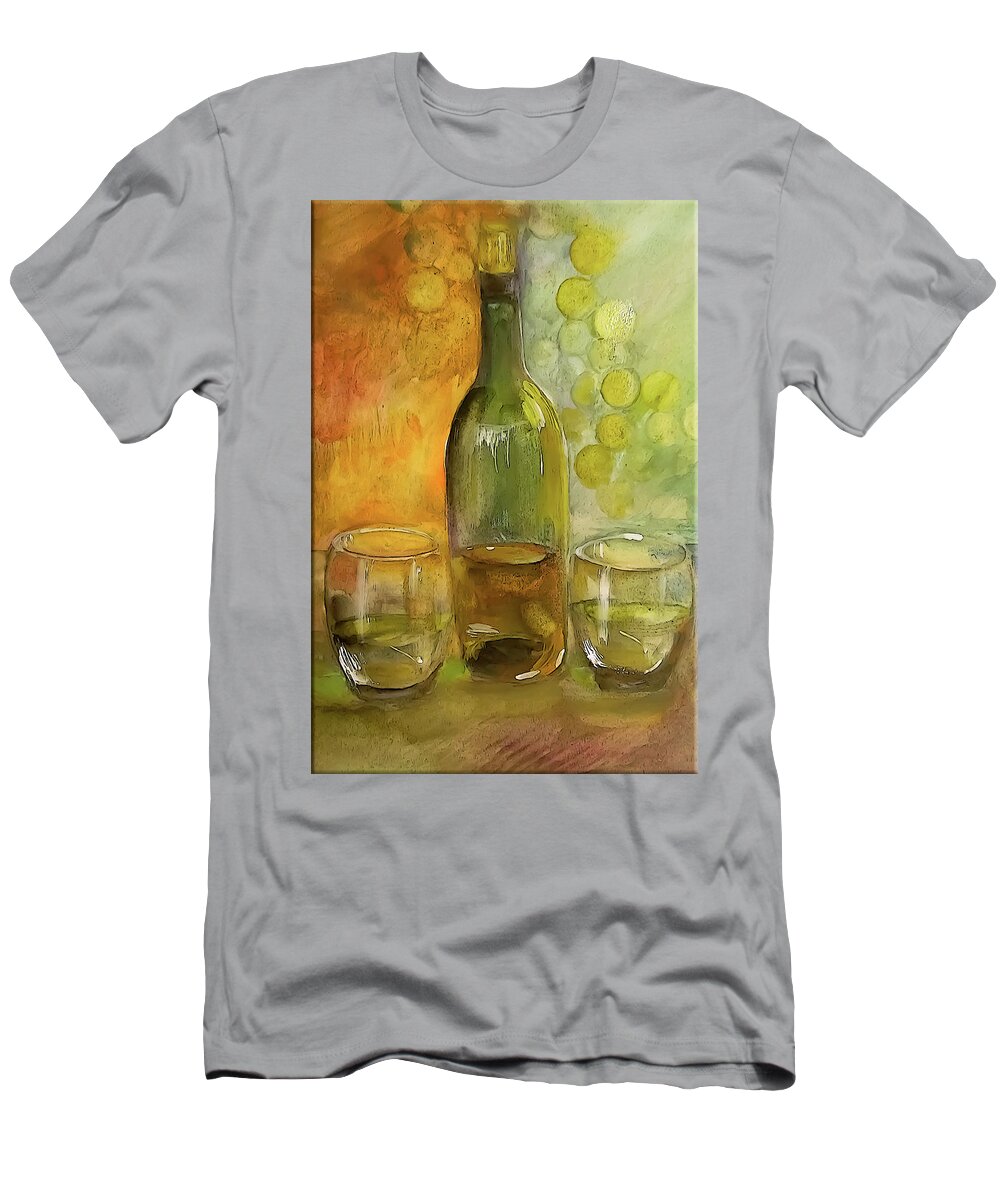 Watercolor T-Shirt featuring the painting Shared New Wine For Two by Lisa Kaiser