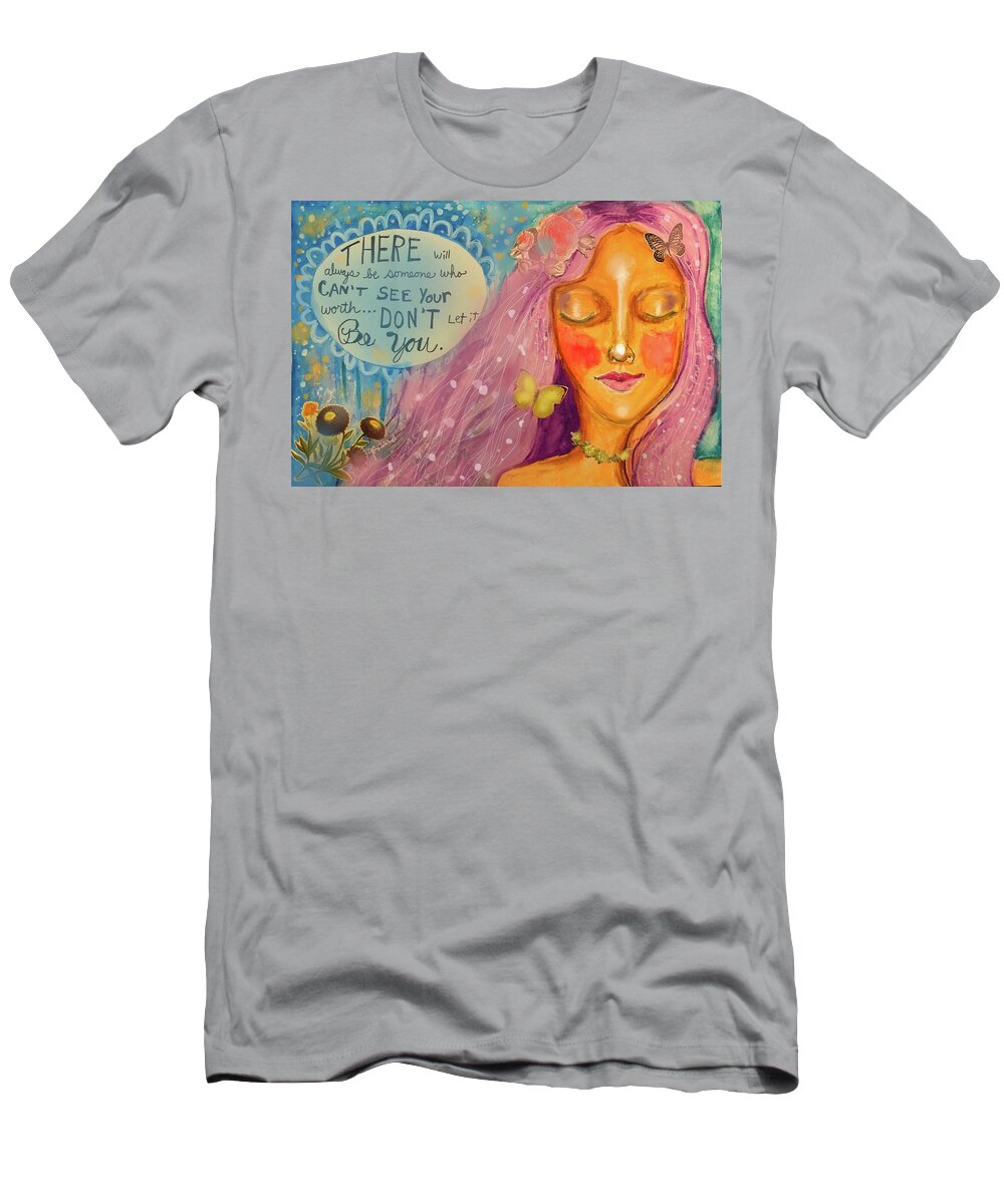 Inspirational Quote T-Shirt featuring the mixed media She Loves by Serenity Studio Art