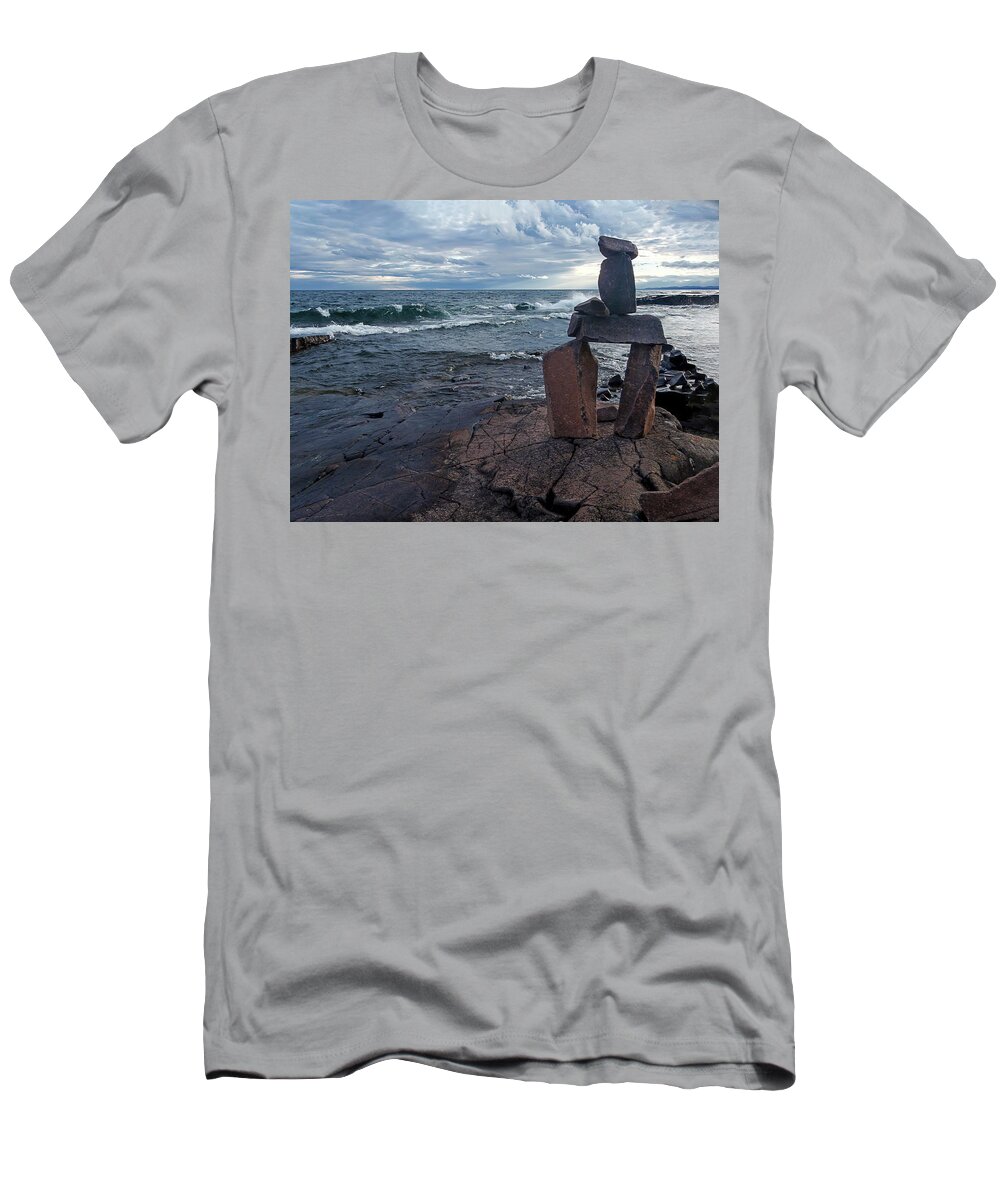 Waterscape T-Shirt featuring the photograph Show Me the Way - Lake Superior Rock Stack by Patti Deters