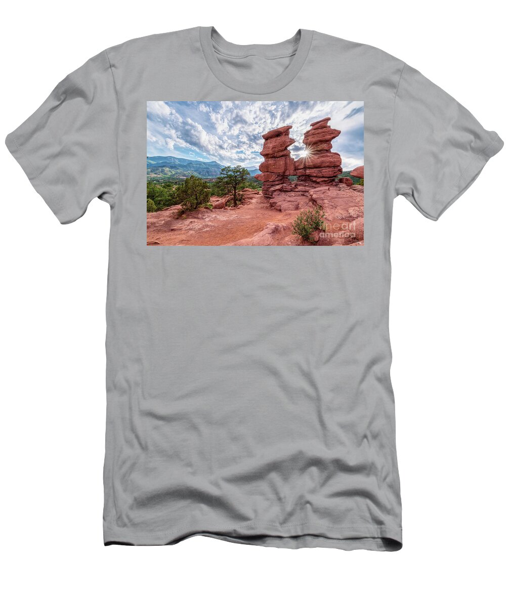 Garden Of The Gods T-Shirt featuring the photograph Siamese Twins Colorado Sunburst by Jennifer White