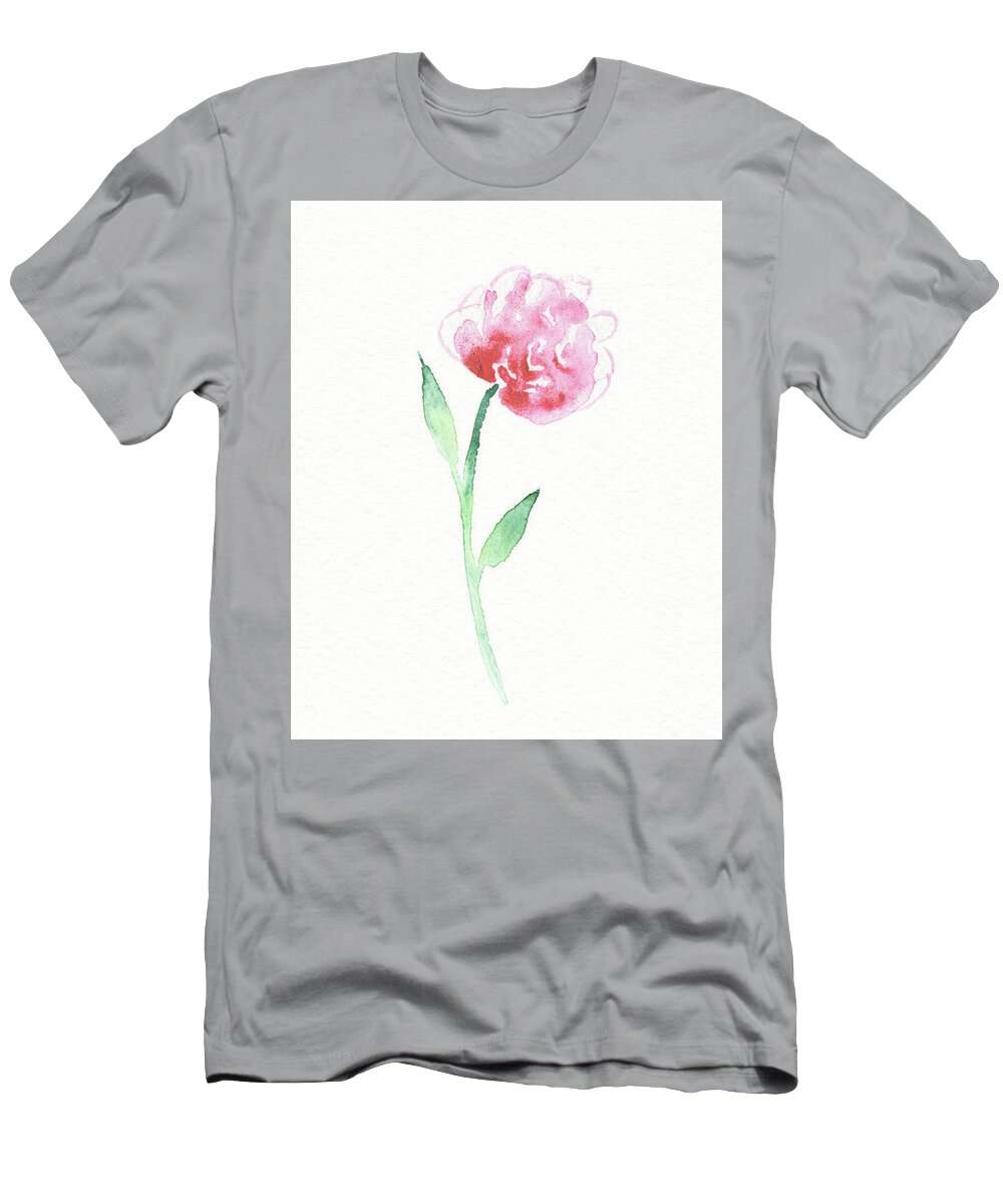 Flower T-Shirt featuring the painting Simple Grace Beautiful Botanical Watercolor Pink Peony Flower III by Irina Sztukowski