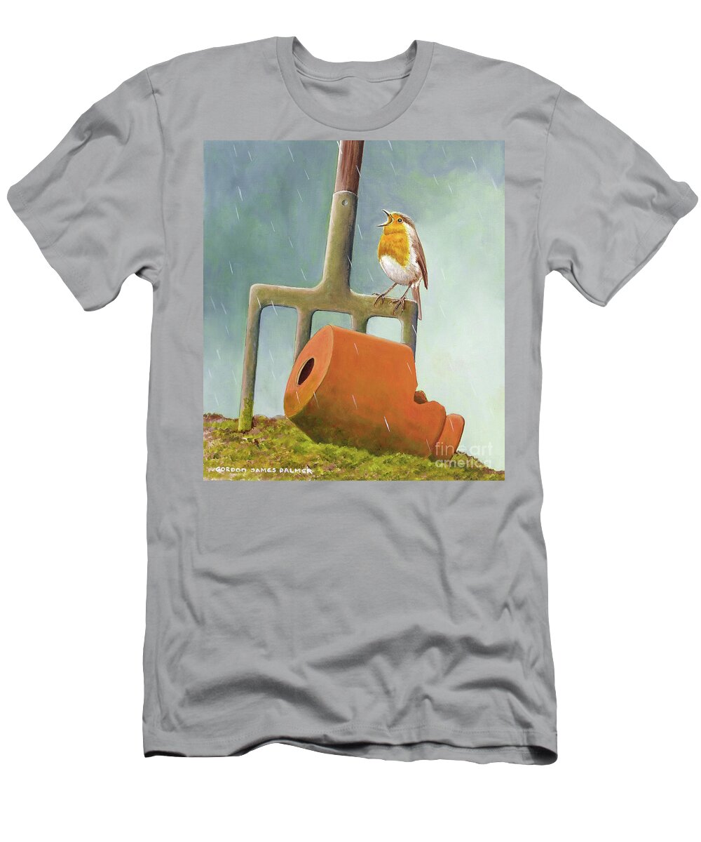 Robin T-Shirt featuring the painting Singing in the Rain by Gordon Palmer