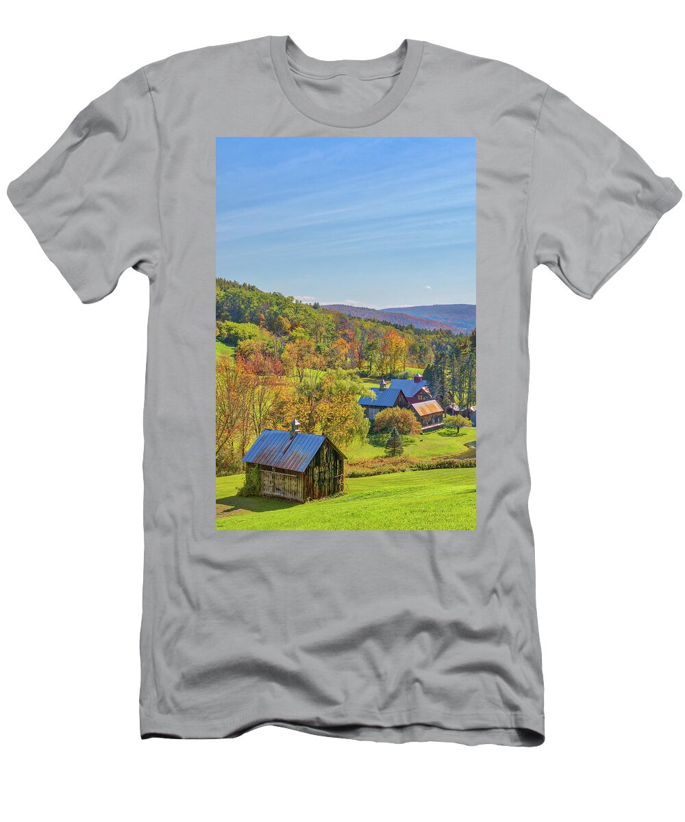 Sleepy Hollow Farm T-Shirt featuring the photograph Sleepy Hollow Farm and Fall Colors in Pomfret Vermont by Juergen Roth