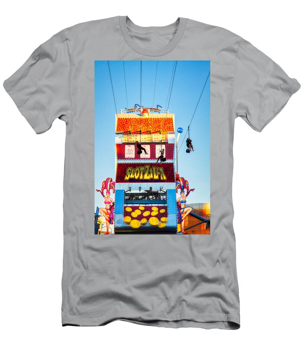 Slotzilla T-Shirt featuring the photograph Slotzilla Zip Line Las Vegas by Tatiana Travelways