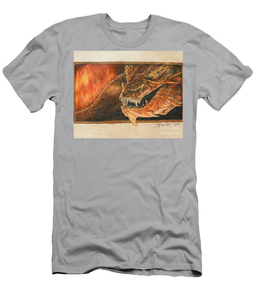 Dragon T-Shirt featuring the drawing Smaug the Dragon by Christine Jepsen