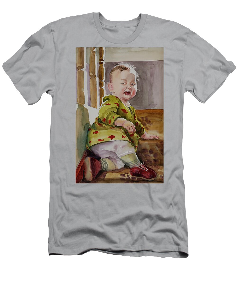 Smile T-Shirt featuring the painting Smile in the morning sun by Munkhzul Bundgaa