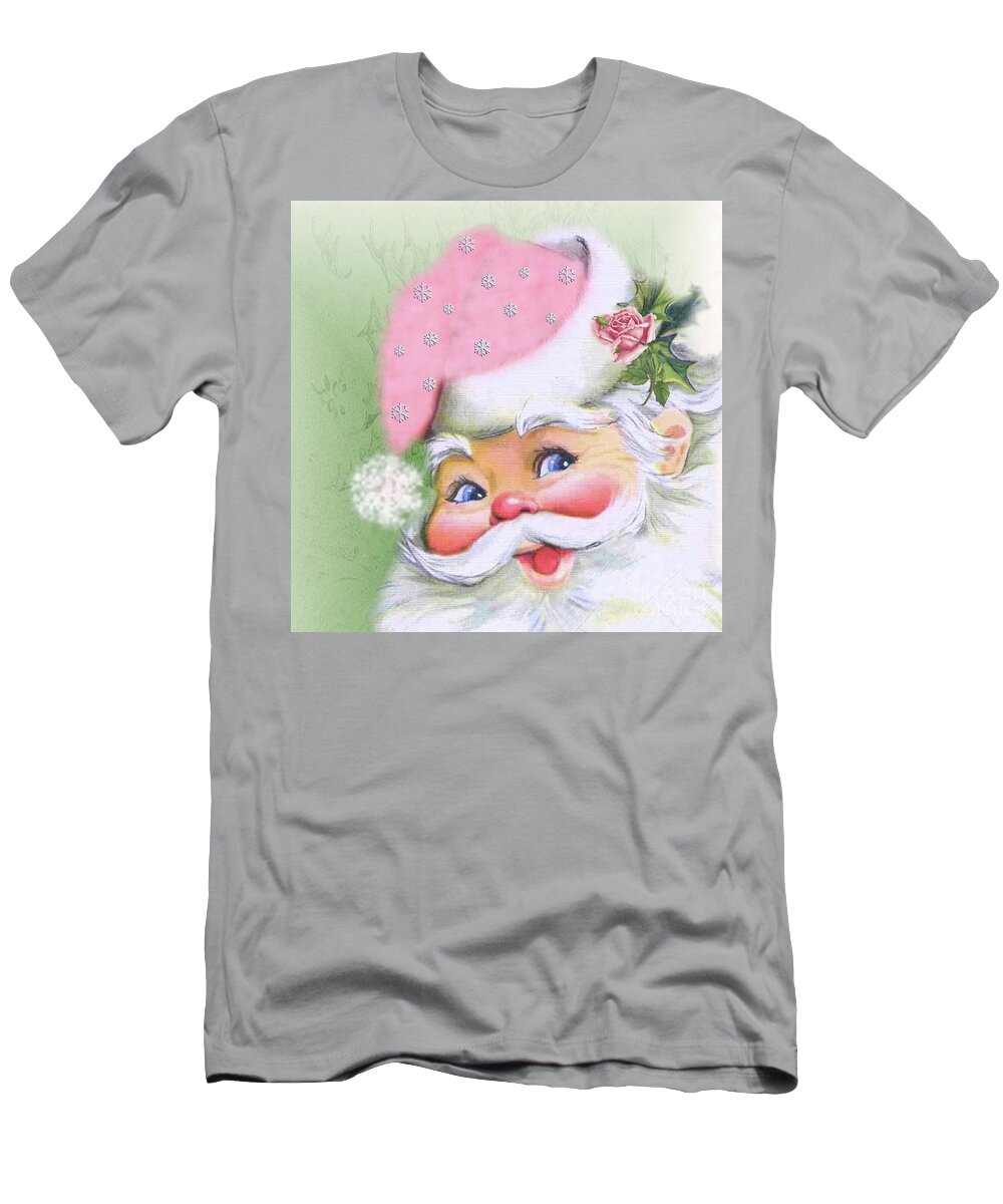 Santa T-Shirt featuring the painting Smiling Retro Santa by Sylvia Cook