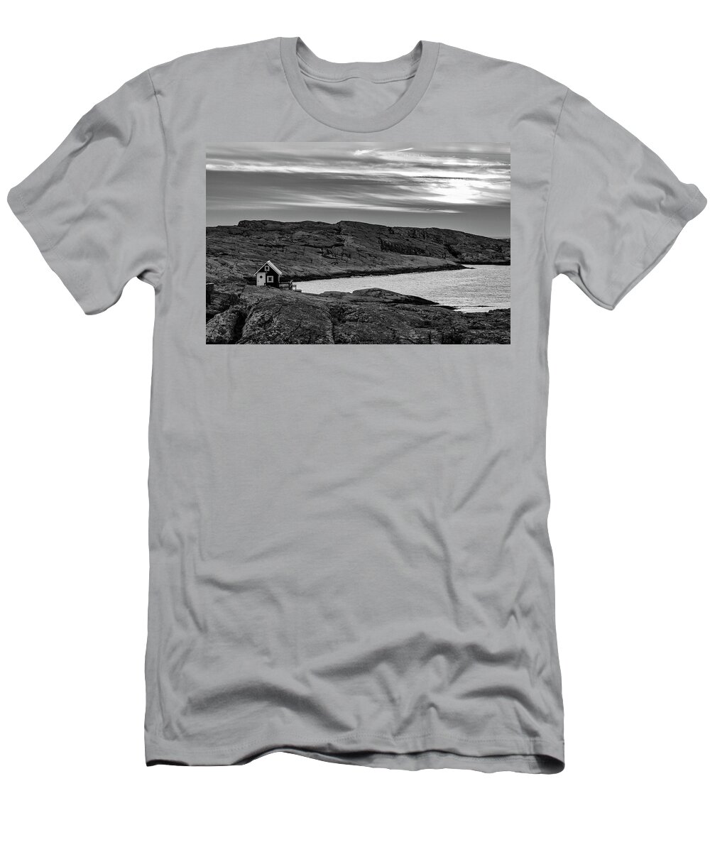 Cabin T-Shirt featuring the photograph Smogen Sweden in Black and White by Mary Lee Dereske