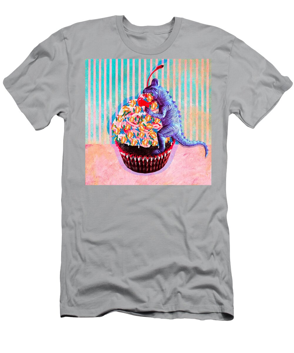 Blue Dinosaur T-Shirt featuring the digital art Snack Attack Pop Art by Sandra Selle Rodriguez