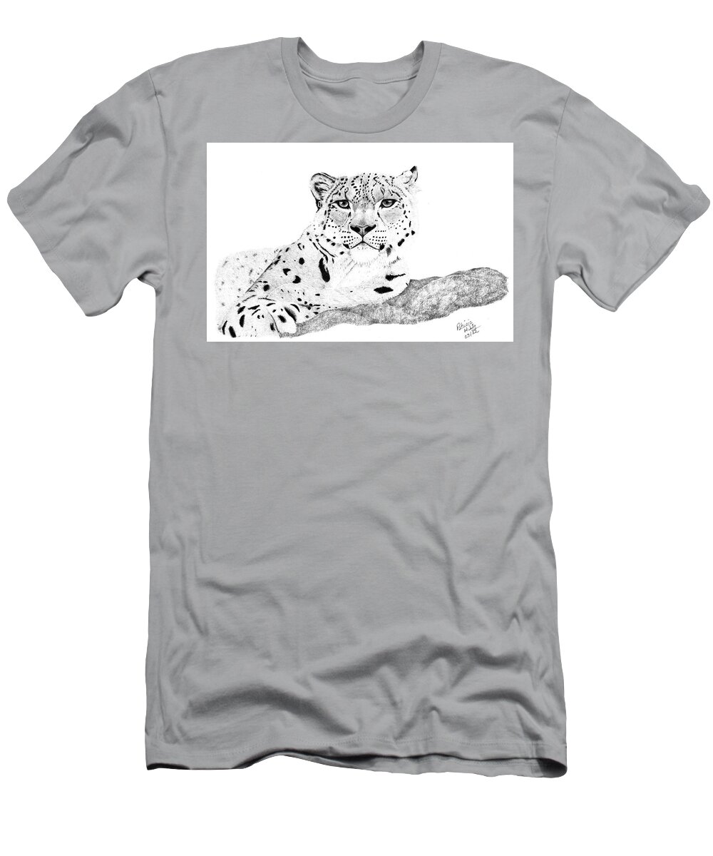 Cat T-Shirt featuring the drawing Snow Leopard by Patricia Hiltz