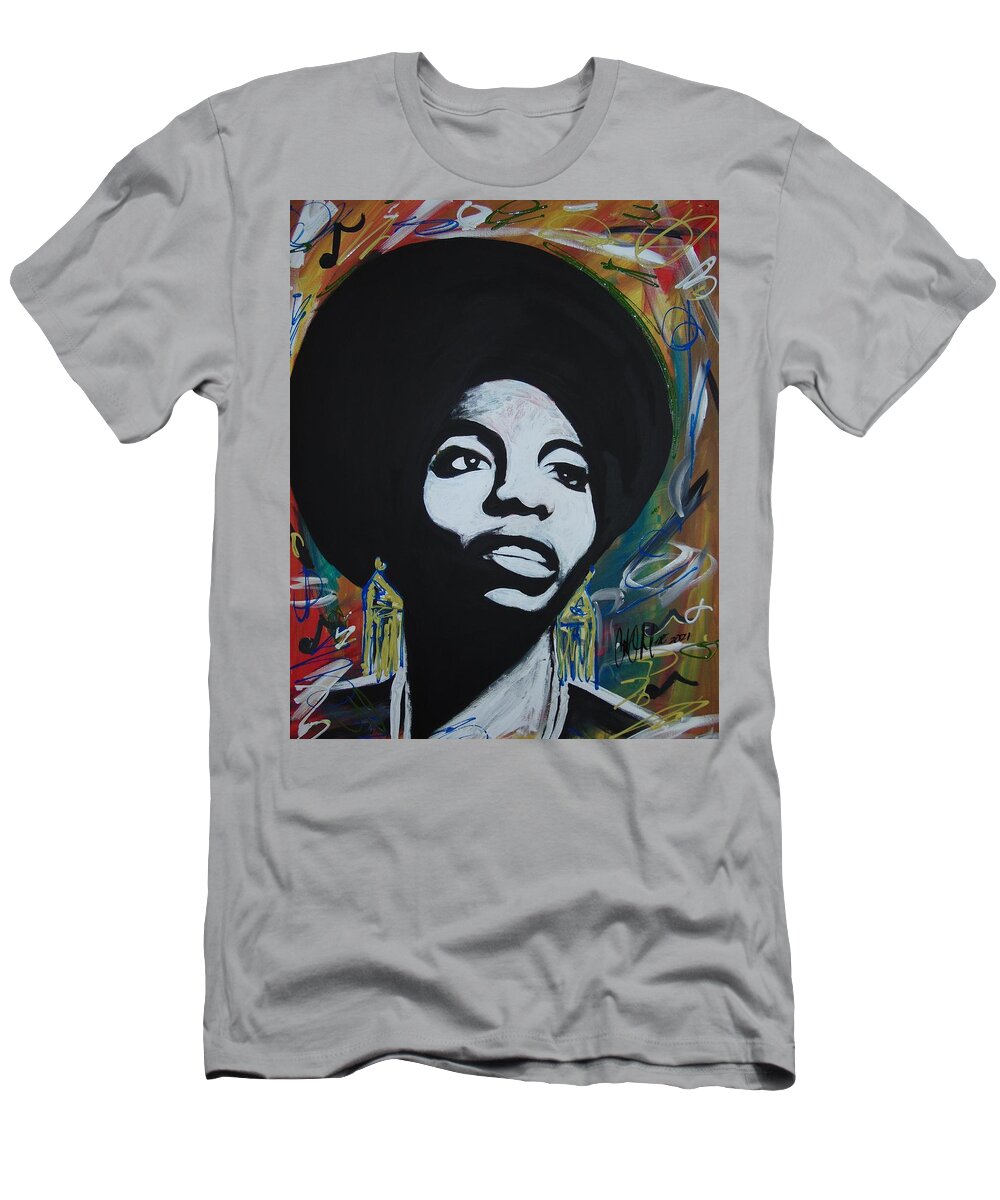 Nina Simone T-Shirt featuring the painting Soulful Simone by Antonio Moore