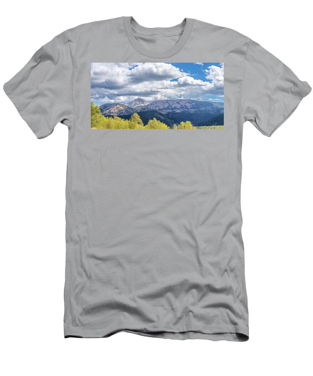 Beauty In The Sky T-Shirt featuring the photograph Spanish Peaks Country Colorado Panorama by Debra Martz