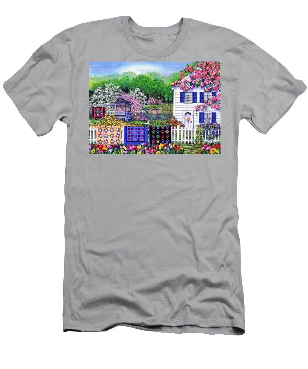Quilts T-Shirt featuring the painting Spring Garden by Diane Phalen