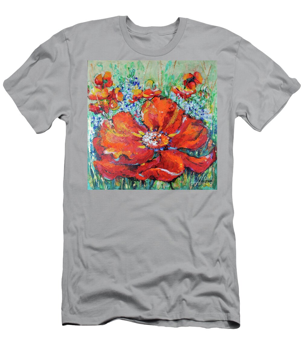  T-Shirt featuring the painting Spring Poppies by Jyotika Shroff