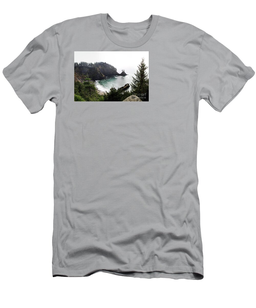 Spruce T-Shirt featuring the photograph Spruce peninsula at Horse Prairie Creek, Samuel Boardman State Park Oregon by Monterey County Historical Society