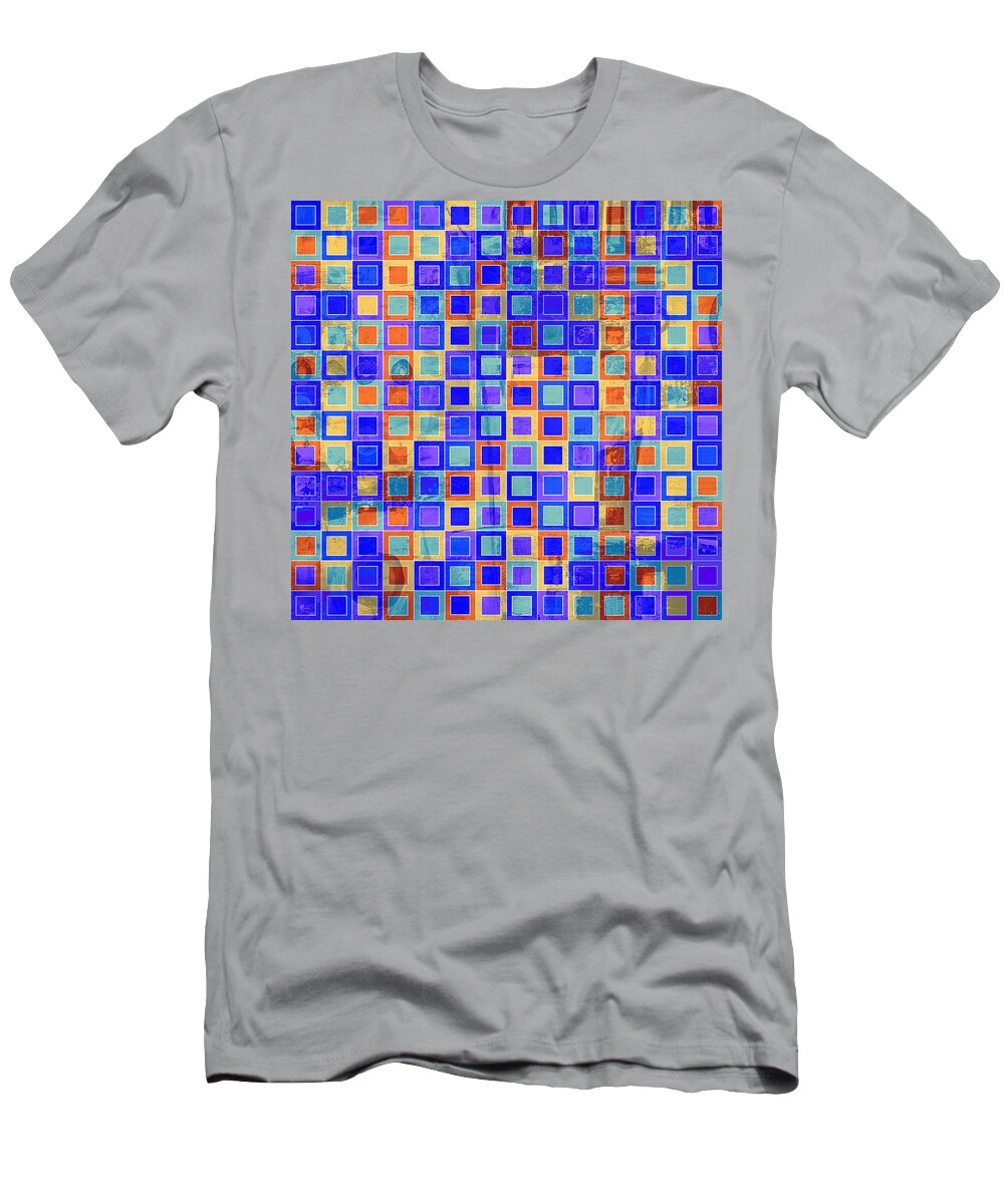 Art With Squares T-Shirt featuring the digital art SQUARE MELONS Purple Orange Abstract Squares by Lynnie Lang