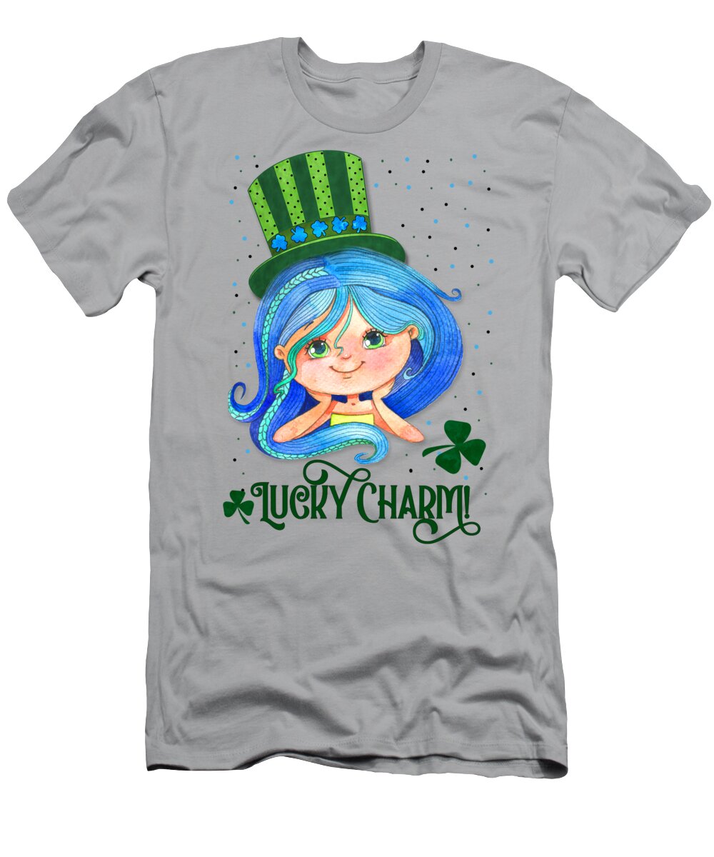 Kids T-Shirt featuring the digital art St. Patrick's Day Cute Irish Lass by Doreen Erhardt