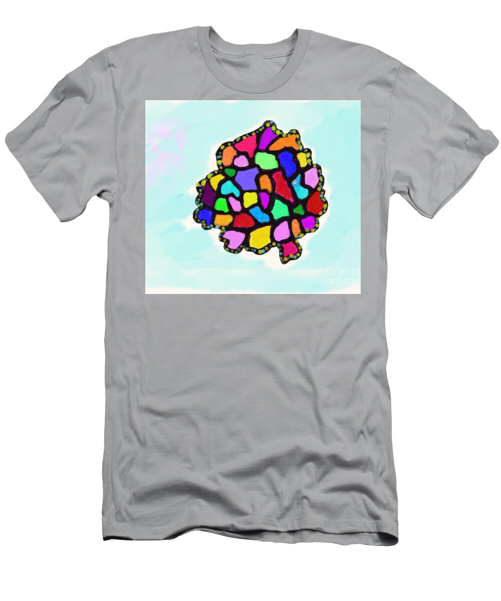 Primitive Impressionistic Expressionism T-Shirt featuring the digital art Stained-glass Pomegranate by Zotshee Zotshee
